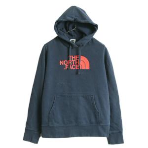 ノースフェイス プリント スウェット フード パーカー レディース M / 古着 The North Face アウトドア トレーナー プルオーバー 裏起毛 紺｜tzdfb97470