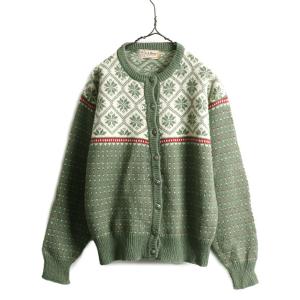 80s エルエルビーン ウール ニット カーディガン レディース M 古着 80年代 LLBEAN ヴィンテージ セーター ノルディック バーズアイ  総柄｜tzdfb97470