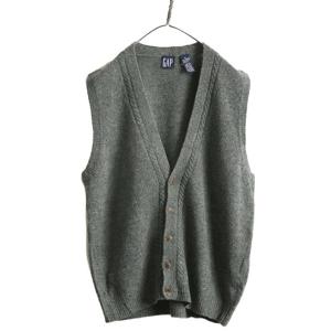 90s OLD GAP ラム ウール ニット ベスト メンズ M / 90年代 オールド ギャップ Vネック 前開き カーディガン 重ね着 無地 セーター 薄手 灰