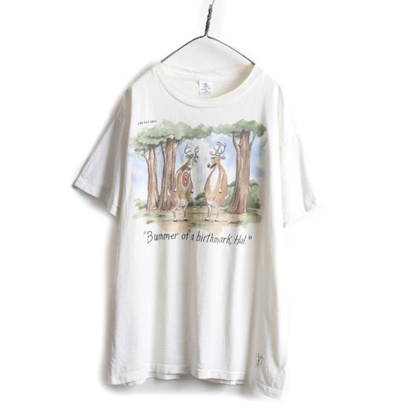 80s USA製 ■ ジョーク イラスト プリント 半袖 Tシャツ メンズ XL 80年代 ビンテー...