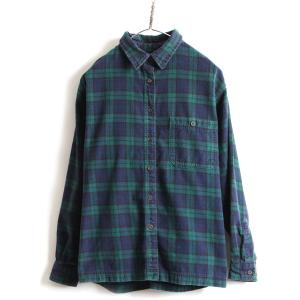 80s USA製 ビンテージ ■ LLBEAN チェック 長袖 フランネル シャツ ( レディース L メンズ M ) 古着 エルエルビーン ブラックウォッチ ネル｜tzdfb97470