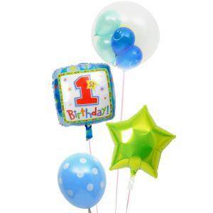 バルーン ギフト 1才 誕生日 電報 風船 装飾 スマイル ファーストバースデー38 男の子用｜u-balloon