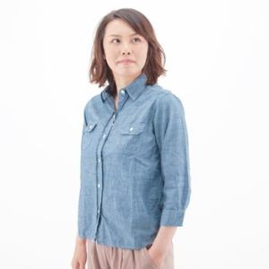 (SALE 70%OFF)miusa ミューザ レディース シャンブレー スラブコットン 7分袖シャ...