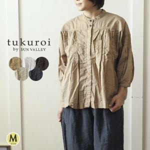 tukuroi ツクロイ 胸元タックワイドブラウス タック比翼ボタンやボリューム袖などデザインがつまったシャツブラウス レディース ノーカラー 羽織り 春 夏｜u-ra-la