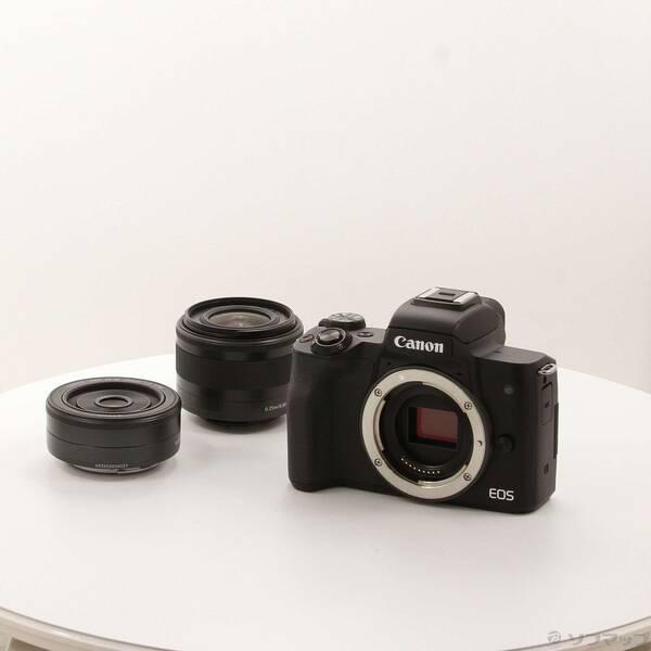 〔中古〕Canon(キヤノン) EOS Kiss M (ブラック) ダブルレンズキット〔262-ud...