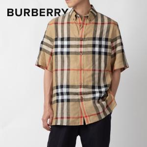 バーバリー BURBERRY 8051073 シャツ メンズ トップス 半袖 ショートスリーブ チェック リネン オーバーサイズシャツ カジュアル シグネチャーチェック A7028｜u-stream