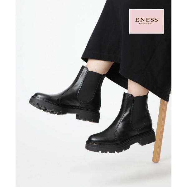 エネス ENESS ST-7927 ブーツ レディース シューズ サイドゴア レザー ミドル丈 チェ...