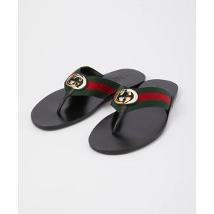 グッチ GUCCI 630307 H9020 サンダル メンズ シューズ トングサンダル ウェブ付き レザー クラシカル フラット ストライプ ストラップ ブラック 27.0〜28.5cm｜u-stream