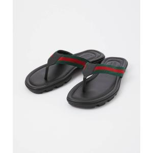 グッチ GUCCI 429362 H91A0 サンダル メンズ シューズ トングサンダル ウェブ レザー ビーチ クラシカル フラット ブラック 27.0〜28.5cm｜u-stream