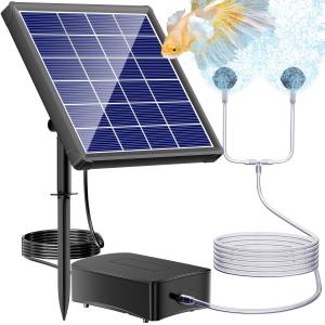NFESOLAR ソーラーエアーポンプ 蓄電 メダカのエアーレーション 太陽光充電式エアポンプ エアチューブ エアストーン 付き 2.5W太陽光パネ