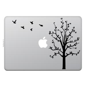 MacBook Air / Pro マックブック ステッカー シール 木と鳥 Tree with Birds Black｜uandme