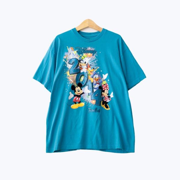 ディズニー ミッキーマウス 2014 フロリダ プリント 半袖Tシャツ メンズ XLサイズ ブルー ...