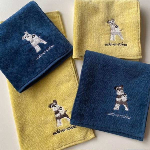 ハイタッチ　シュナウザ―雑貨　タオルハンカチ　犬雑貨　今治タオル　刺しゅう　プチギフト　お誕生日　プ...