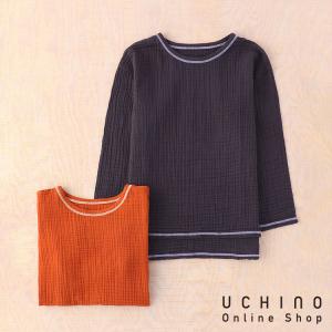 クレープガーゼ UCHINO カラーステッチ メンズ 長袖 Ｔシャツ ルームウェア カジュアル シャツ メンズ 綿100% トップス 紳士用｜uchino