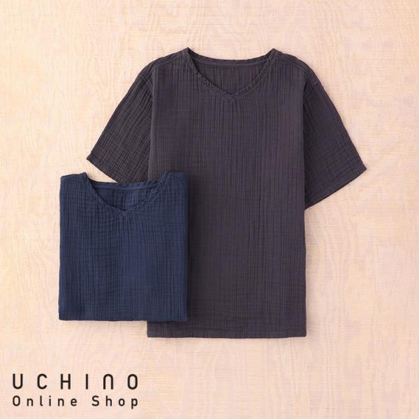 UCHINO クレープガーゼ ベーシックVネックTシャツ シンプル Tシャツ 旅行 ガーゼ素材 敏感...