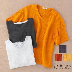 UCHINO ウチノ クレープガーゼ メンズ Ｖネック Ｔシャツ シャツ 春夏  ルームウェア ウチノタオル 内野  ギフト 贈り物 プレゼント｜uchino