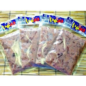　〔４袋セットです〕　ごはんがすすむ！お茶漬けにもどうぞ。本格木樽仕込み辛口いかの塩辛２００ｇ入り×４パック　