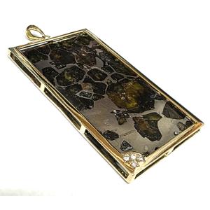 イミラック・パラサイト + K18＋ミニダイヤ 【超特大】 ペンダントトップ　62g　Imilac Pallasite Meteorites　石鉄隕石