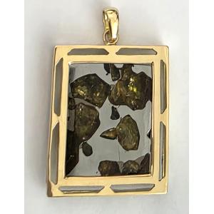 イミラック・パラサイト + K18 　四角形 ペンダントトップ　12.9g　Imilac Pallasite Meteorites　石鉄隕石