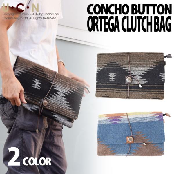コンチョ付き オルテガ柄 クラッチバッグ