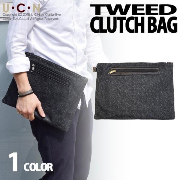 ツイード ネオレザー ダブルフェイス クラッチバッグ