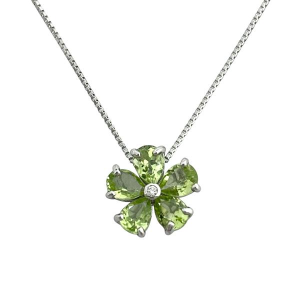 ペリドット 花モチーフ ネックレス プラチナ ダイヤモンド 0.80ｃｔ D-0.02 Pt950/...