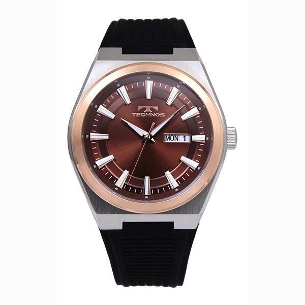 T5C43PB TECHNOS テクノス ブラウン文字盤 3針 デイデイト カレンダー シリコンベル...