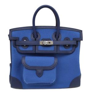【名東】エルメス バーキン カーゴ 25 ブルーエジェ/ネイビー トワル/スイフト シルバー金具 K刻印 ハンドバッグ【未使用】
