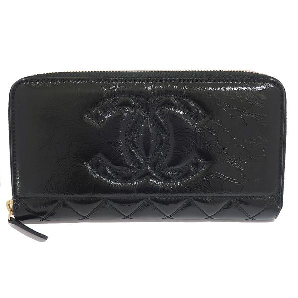 【栄】シャネル CHANEL 長財布 AP1564 ココマーク パテントレザー BK/RE GD金具...