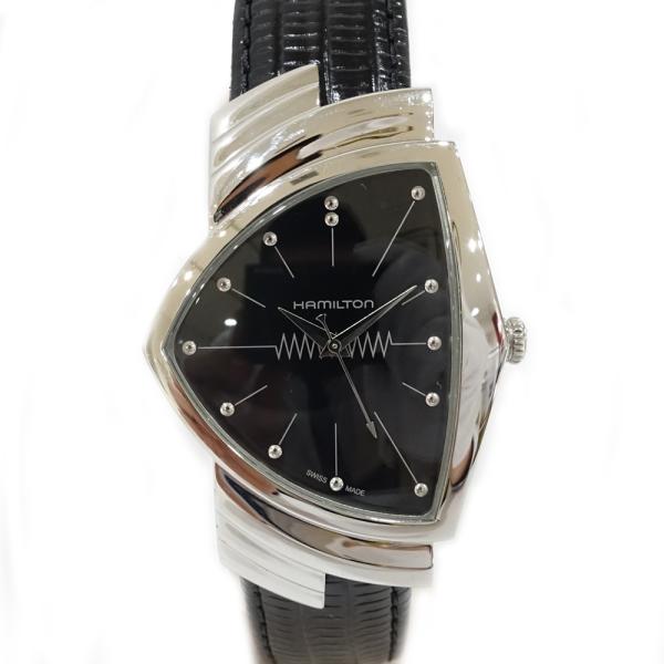 【栄】ハミルトン ベンチュラ H244112 ブラック SS レザー クォーツ メンズ 腕時計