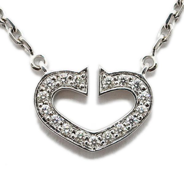 【天白】カルティエ Cハート ネックレス ダイヤ 750WG ホワイトゴールド B7008300 ペ...