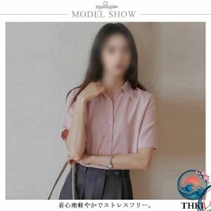 レディース 事務服 襟付き シャツ 秋 半袖 ...の詳細画像2
