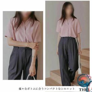 レディース 事務服 襟付き シャツ 秋 半袖 ...の詳細画像3