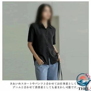 レディース 事務服 襟付き シャツ 秋 半袖 ...の詳細画像4