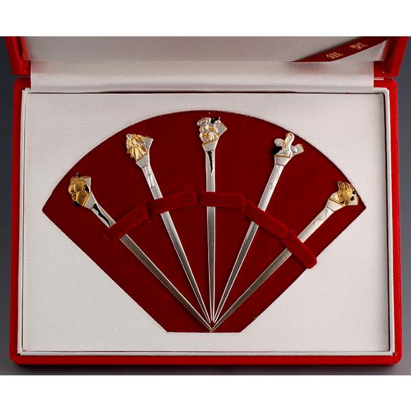 ・銀製品・菓子切・和楊枝「松竹梅鶴亀」5本セット