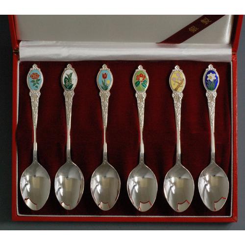 ・本七宝・誕生花スプーン6本入・銀製品・銀食器