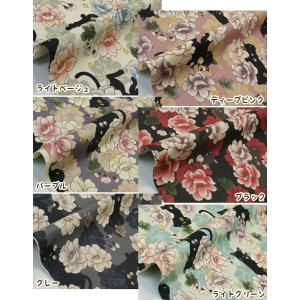 生地 布 小さめ 黒猫と牡丹 和柄 QUILT...の詳細画像2