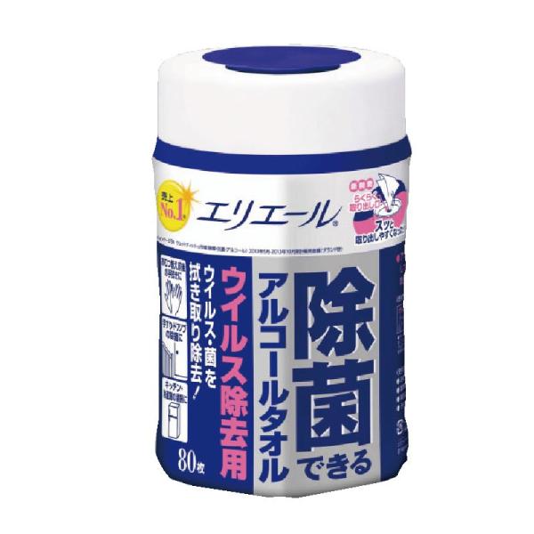 除菌できるアルコールタオル ウイルス除去用 大王製紙（本体ボトル）80枚入