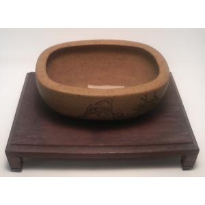 植木鉢【禄巳斉春松】手作り切立長角盆栽鉢(イブシ）13号 : ヤマコー