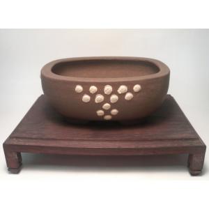 萬瑠平雷文楕円鉢 盆栽鉢 鉢 盆器 植木鉢 浮彫 bonsaipot 常滑 とこ