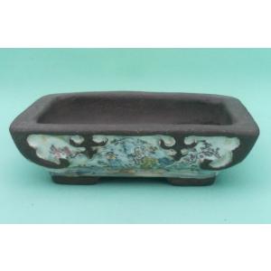 植木鉢【禄巳斉春松】手作り切立長角盆栽鉢(イブシ）13号 : ヤマコー