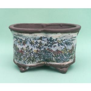 盆栽　鉢　緑巳斉春松　四三四号　在位五拾周年記念　幅31cm 植木鉢【禄巳斉春松】手作り切立長角盆栽鉢(イブシ）13号 : ヤマコー
