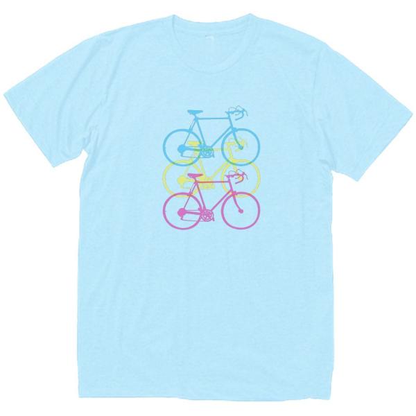 ロードバイク　自転車　おもしろデザイン　Tシャツ　ライトブルー
