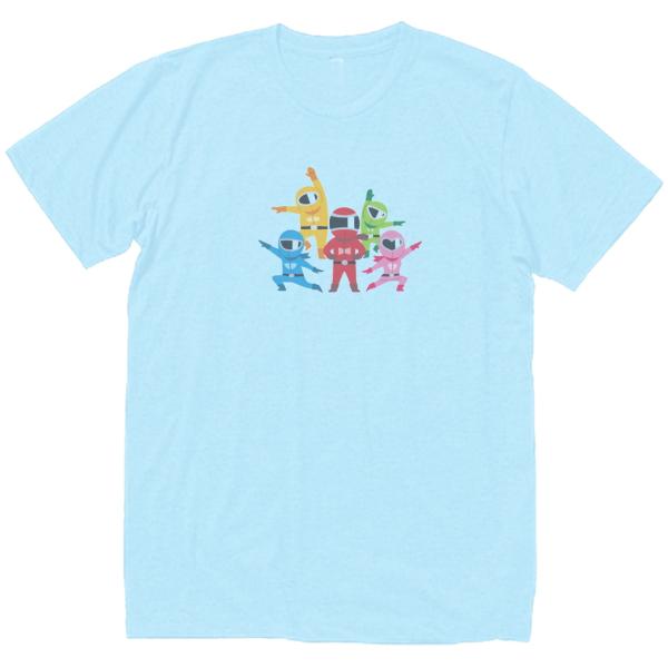 戦隊ヒーロー　おもしろデザイン　Tシャツ　ライトブルー