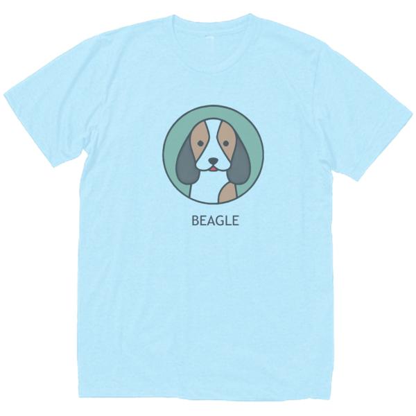 ビーグル　犬　おもしろデザイン　Tシャツ　ライトブルー