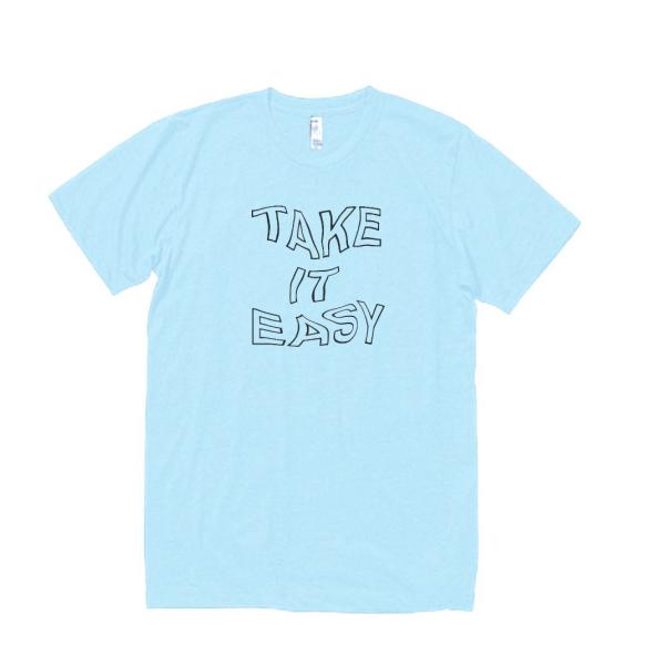 TAKE IT EASY　文字　Tシャツ　ライトブルー