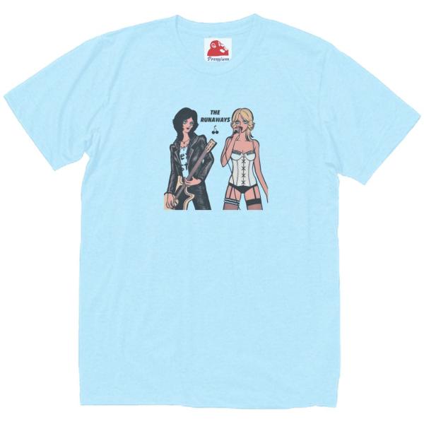 ザ ランナウェイズ The Runaways　音楽Tシャツ ロックTシャツ バンドTシャツ　ライトブ...