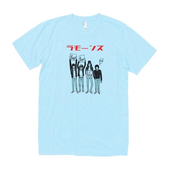 カタカナ　ラモーンズ　音楽Tシャツ ロックTシャツ バンドTシャツ　ライトブルー