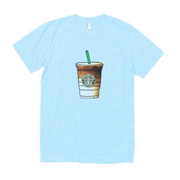 アイスカフェラテ　食べ物・飲み物・野菜　Tシャツ　ライトブルー