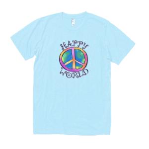 HAPPY WORLD　デザイン・アート　Tシャツ ライトブルー｜uekitaya